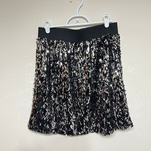 Stella & Dot Black and Silver Sequin Skirt Medium Women